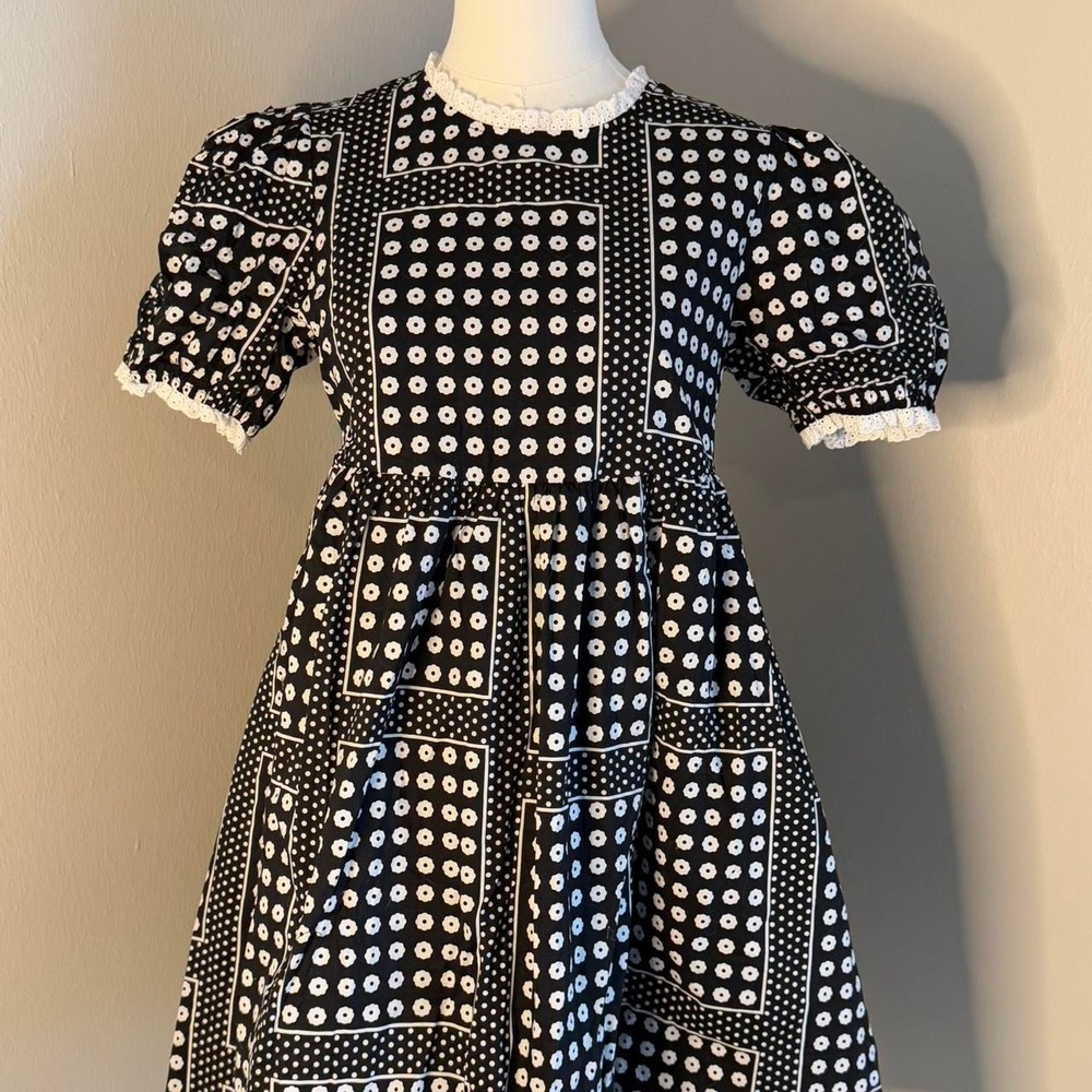 English Factory Geo Print Babydoll Dress Black White BH797D XS NEW